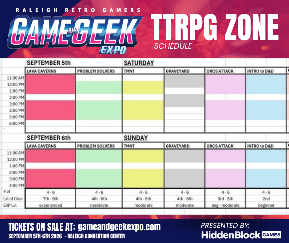 DND SCHEDULE GAME AND GEEKE EXPO