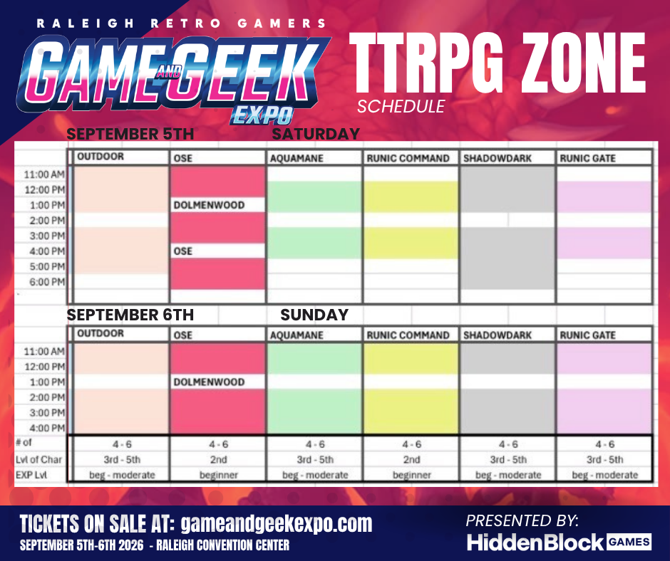 DND RALEIGH, GAME AND GEEK EXPO D&d, TTRPG RALEIGH