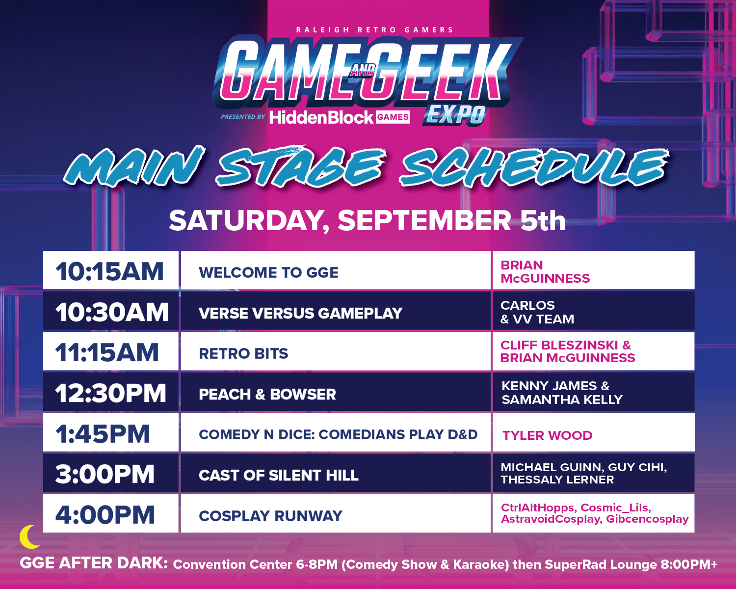game and geek expo schedule