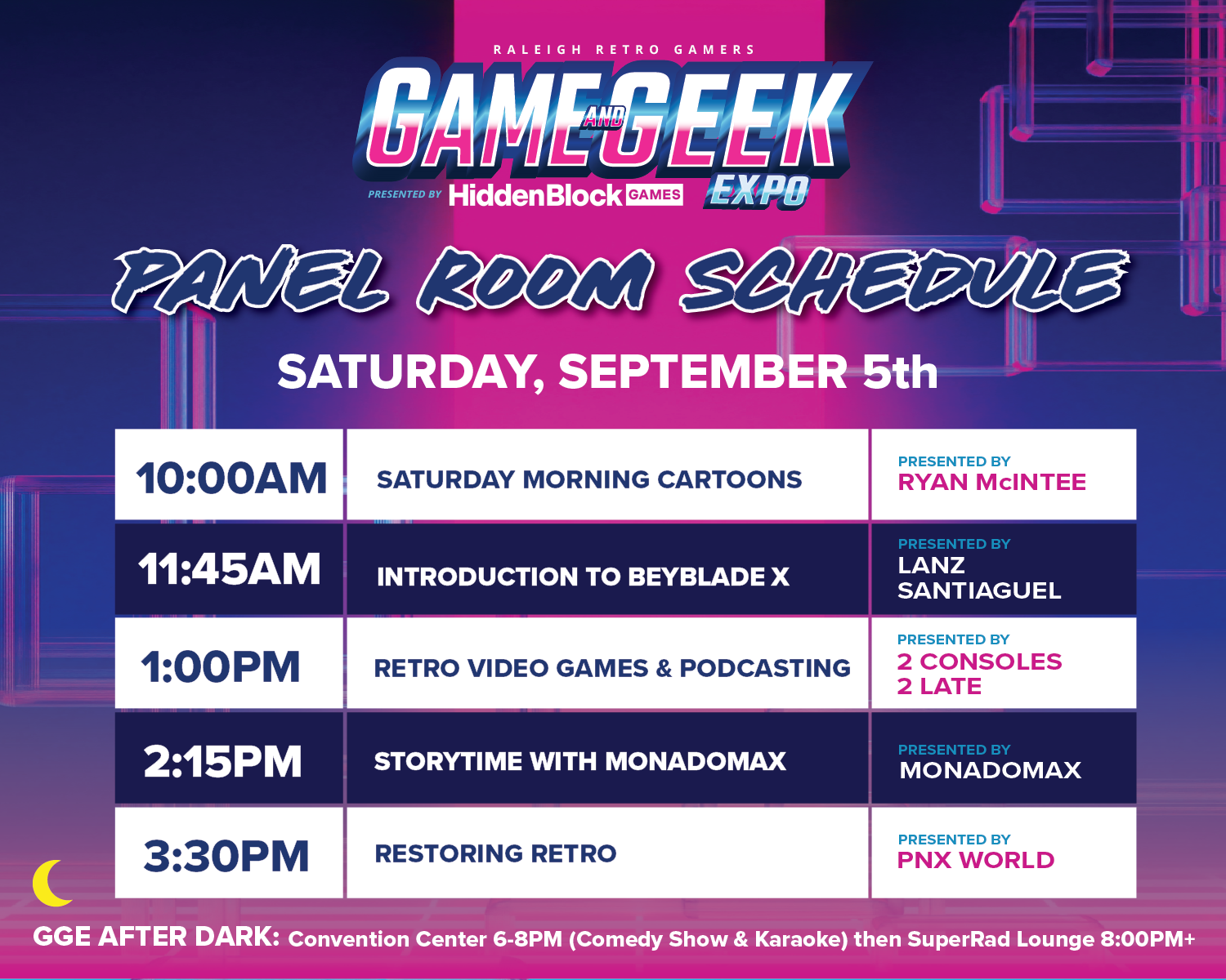game and geek expo schedule