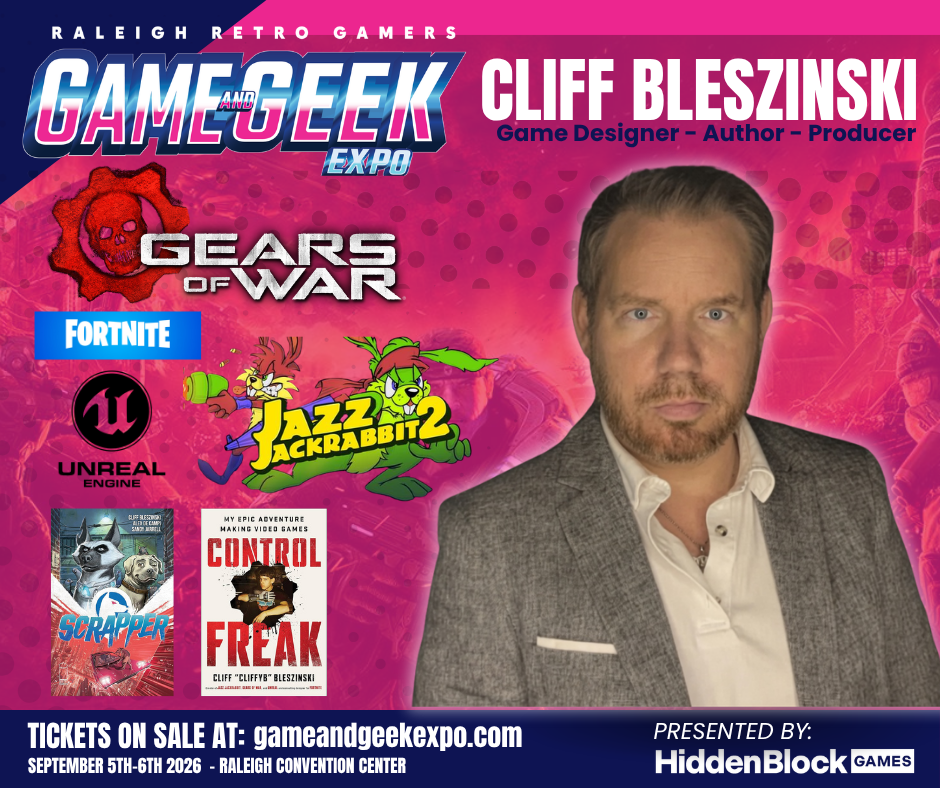 cliff bleszinski, raleigh, game and geek expo, fornite, unreal, gears of war, meet cliff